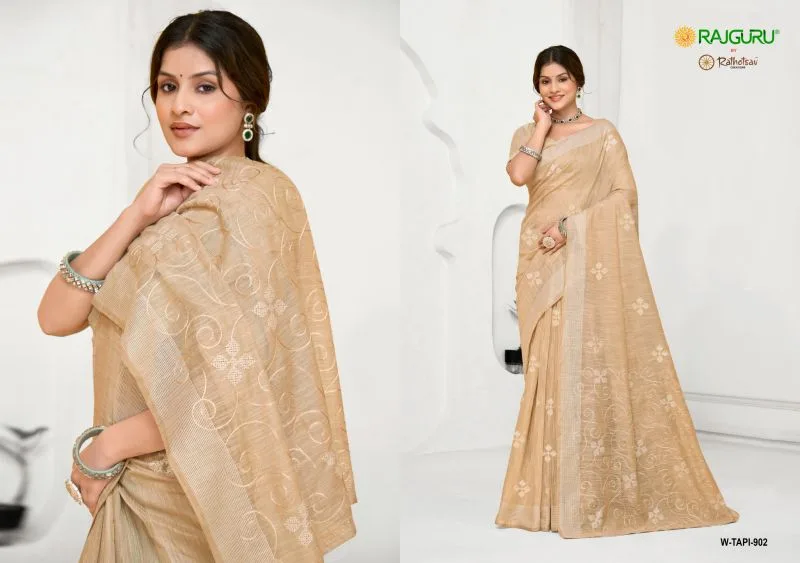Tapi By Rajguru Semi Cotton Thread Work Saree 